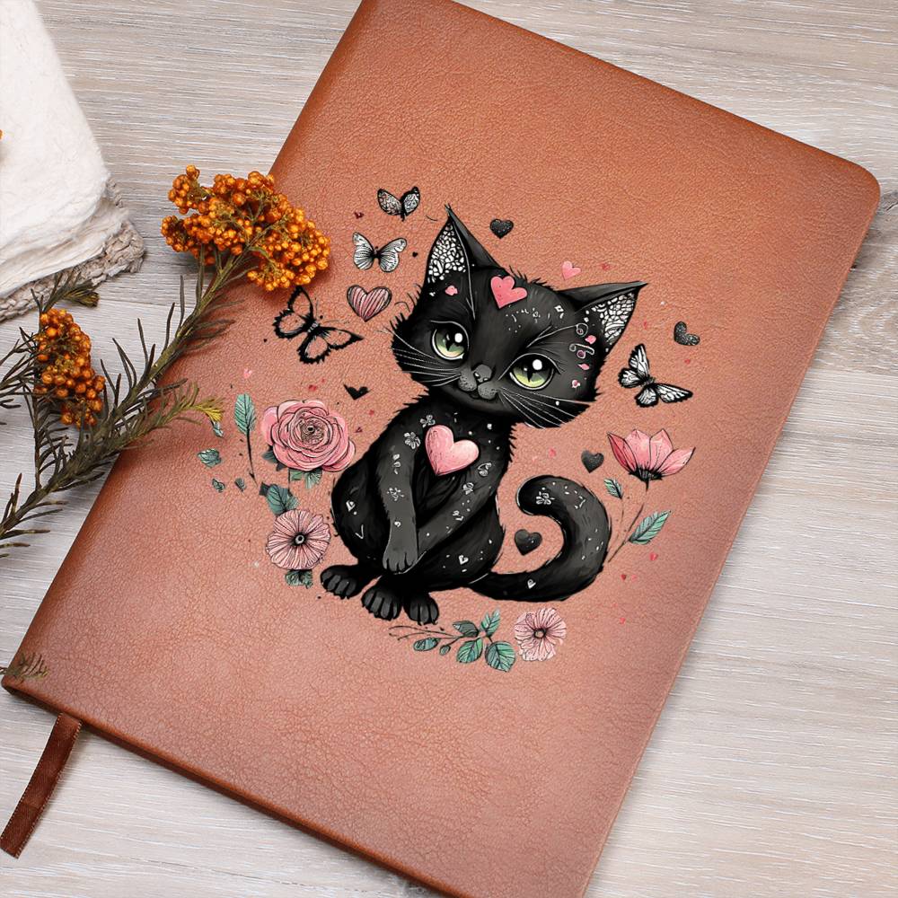 Valentine's Day Black Cat 007 - Vegan Leather Journal