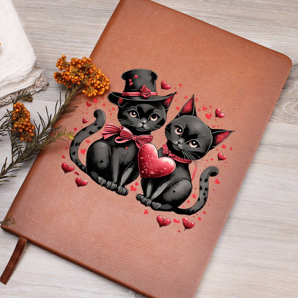 Valentine's Day Black Cat 069 - Vegan Leather Journal