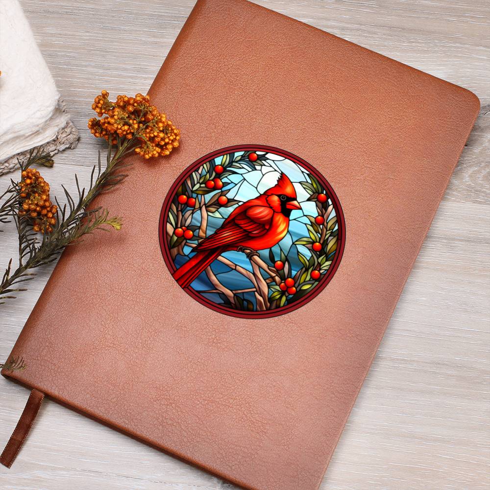 Christmas Red Cardinal Stained Glass Design 013 - Vegan Leather Journal