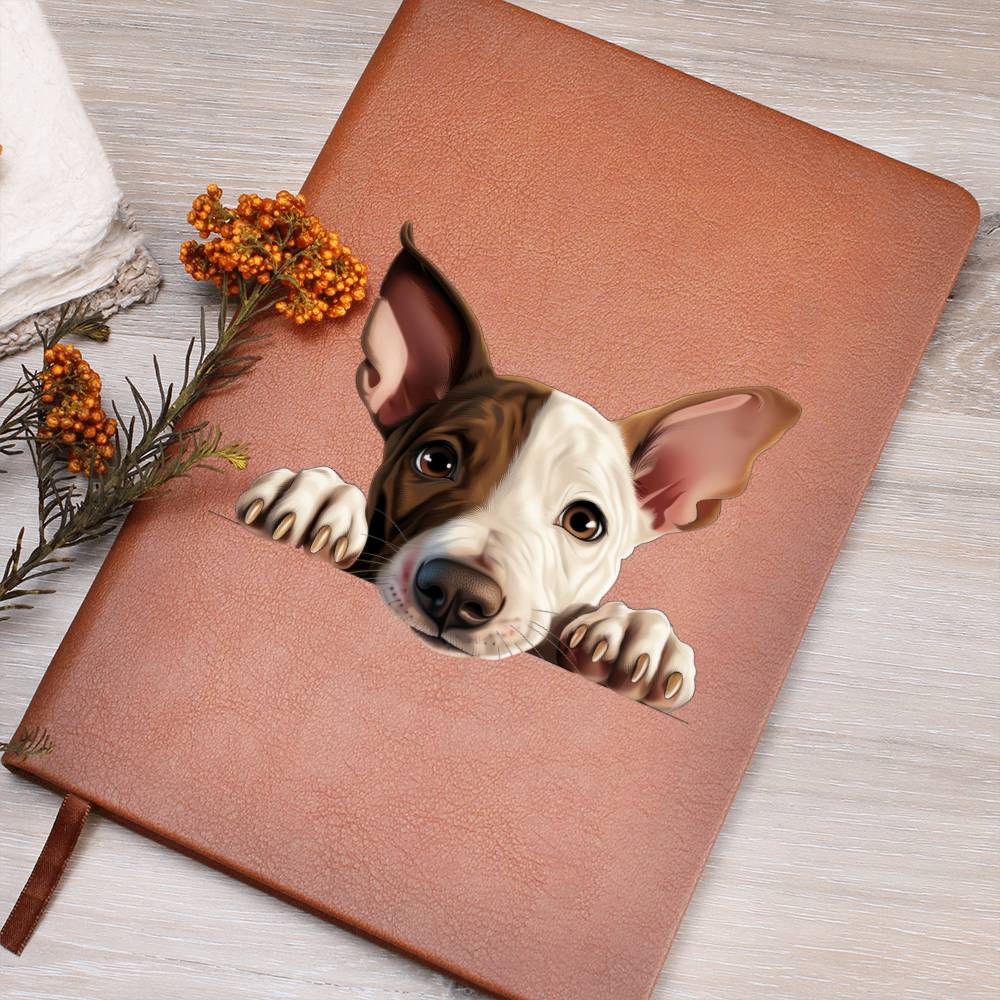 Miniature Bull Terrier Peeking - Vegan Leather Journal