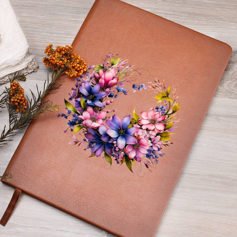 Floral Flower Wreath 097 - Vegan Leather Journal