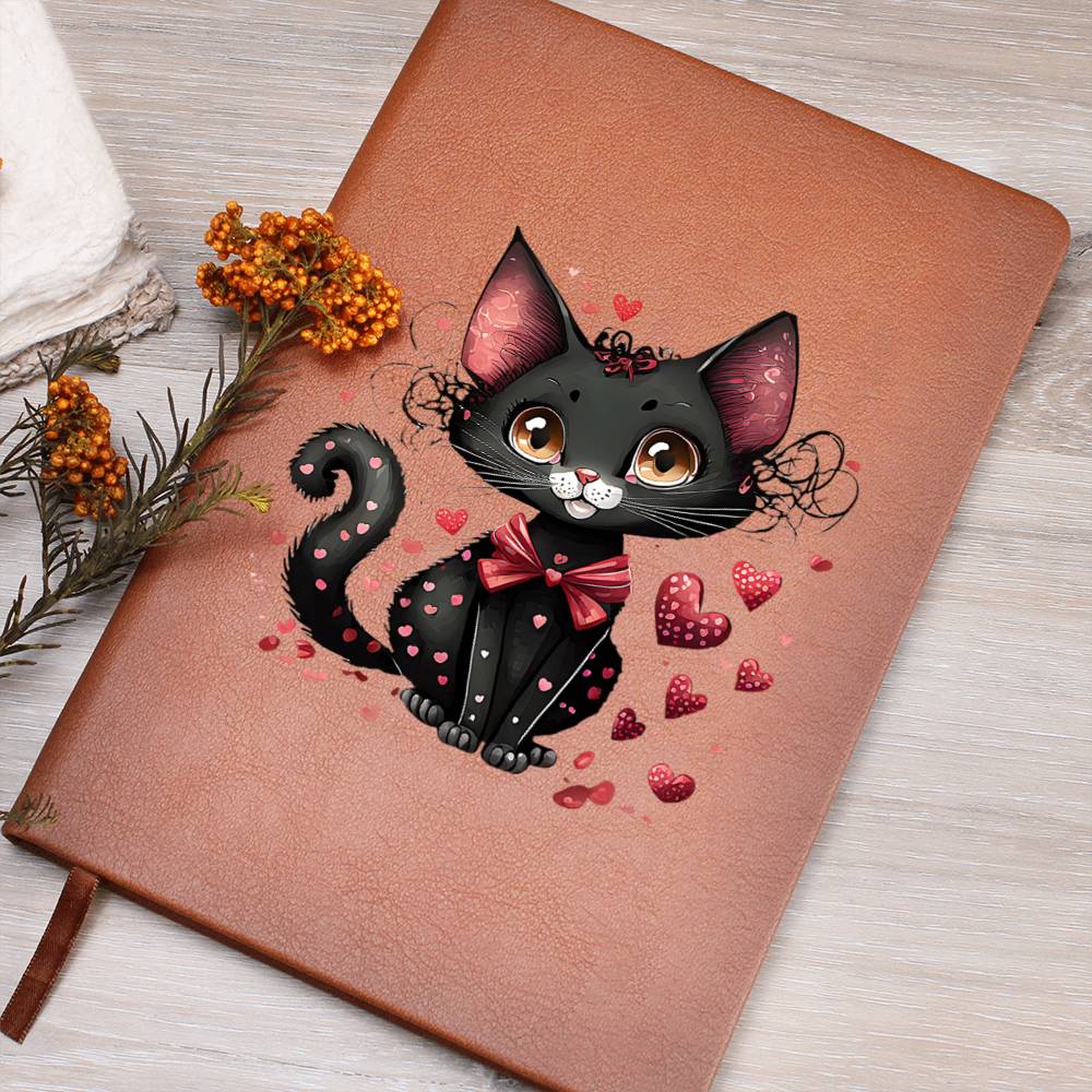 Valentine's Day Black Cat 002 - Vegan Leather Journal
