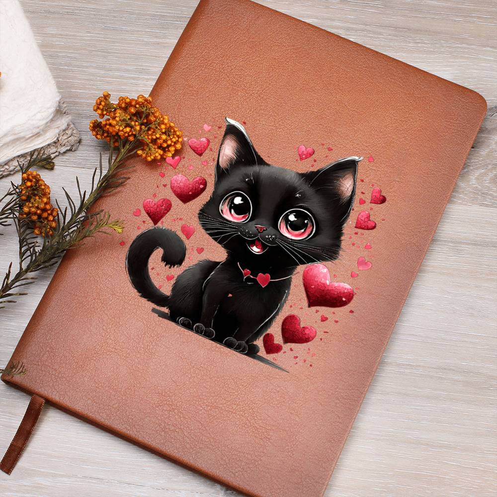 Valentine's Day Black Cat 062 - Vegan Leather Journal