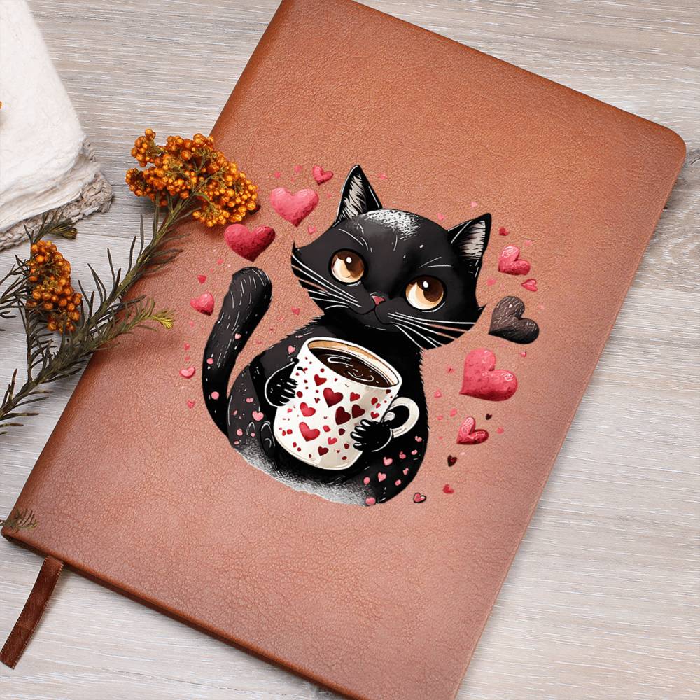 Valentine's Day Black Cat 020 - Vegan Leather Journal