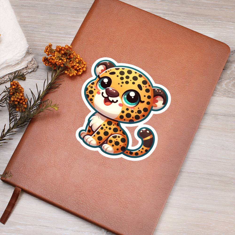 Cute Leopard sticker 73 - Vegan Leather Journal