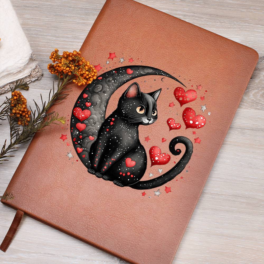 Valentine's Day Black Cat 041 - Vegan Leather Journal