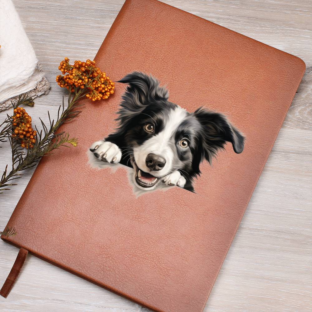 Border Collie Peeking - Vegan Leather Journal