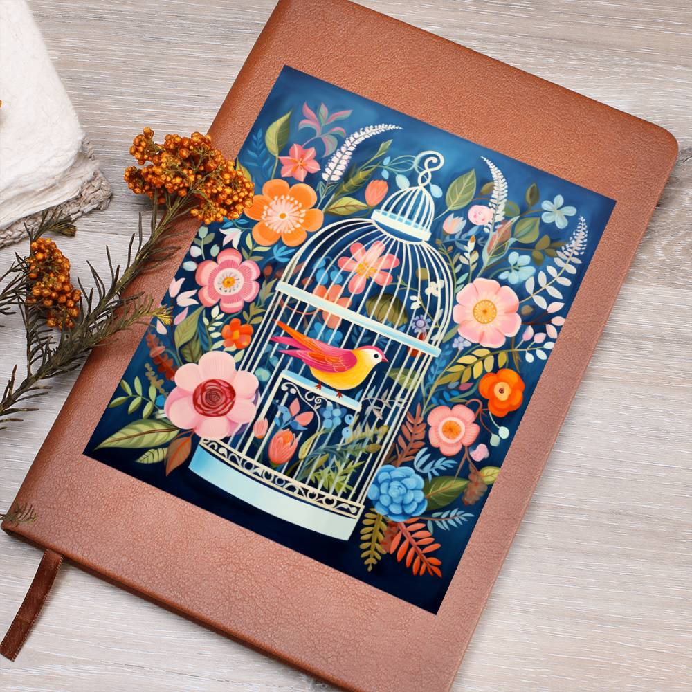 Birds And Floral Design 098 - Vegan Leather Journal