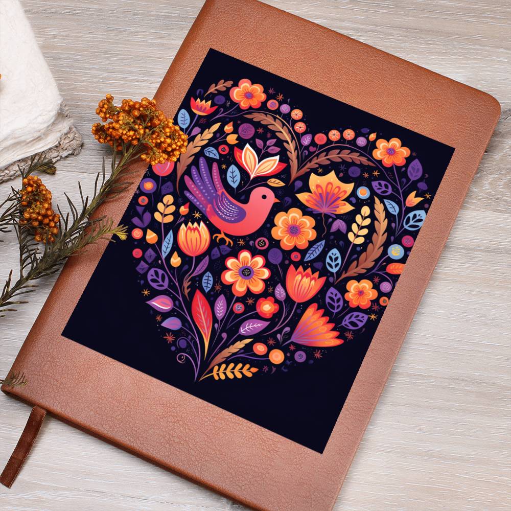Birds And Floral Design 113 - Vegan Leather Journal