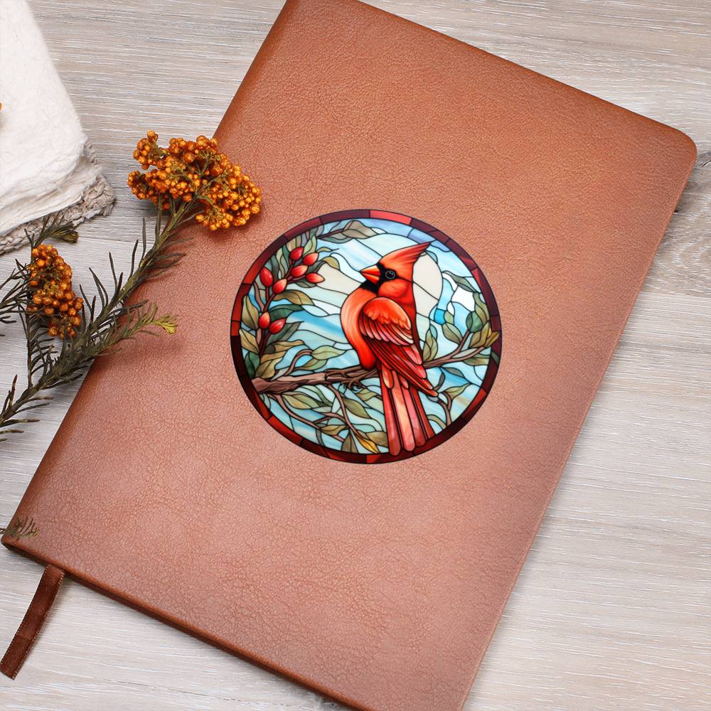 Christmas Red Cardinal Stained Glass Design 014 - Vegan Leather Journal