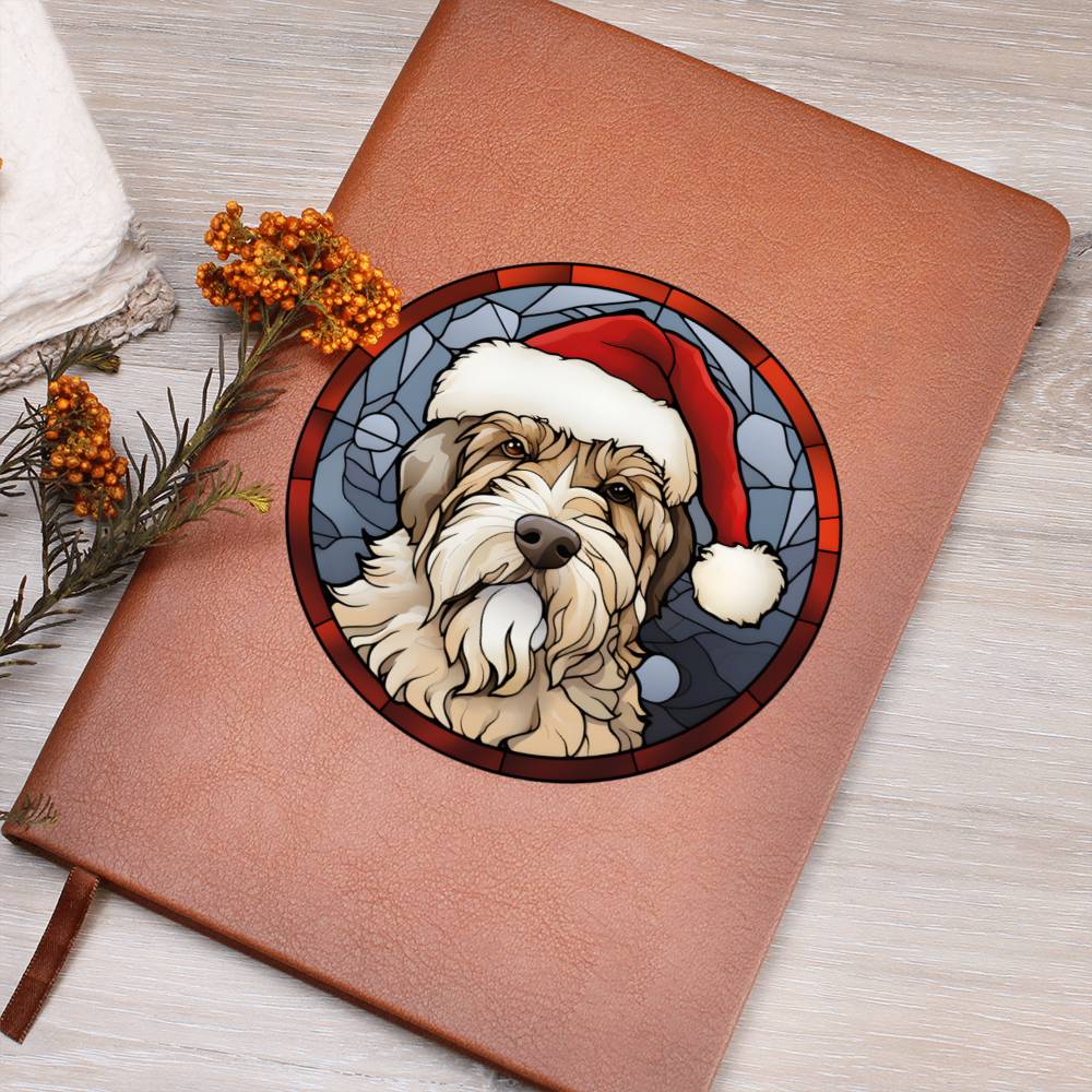 Dog Stained Glass Christmas Design 014 - Vegan Leather Journal