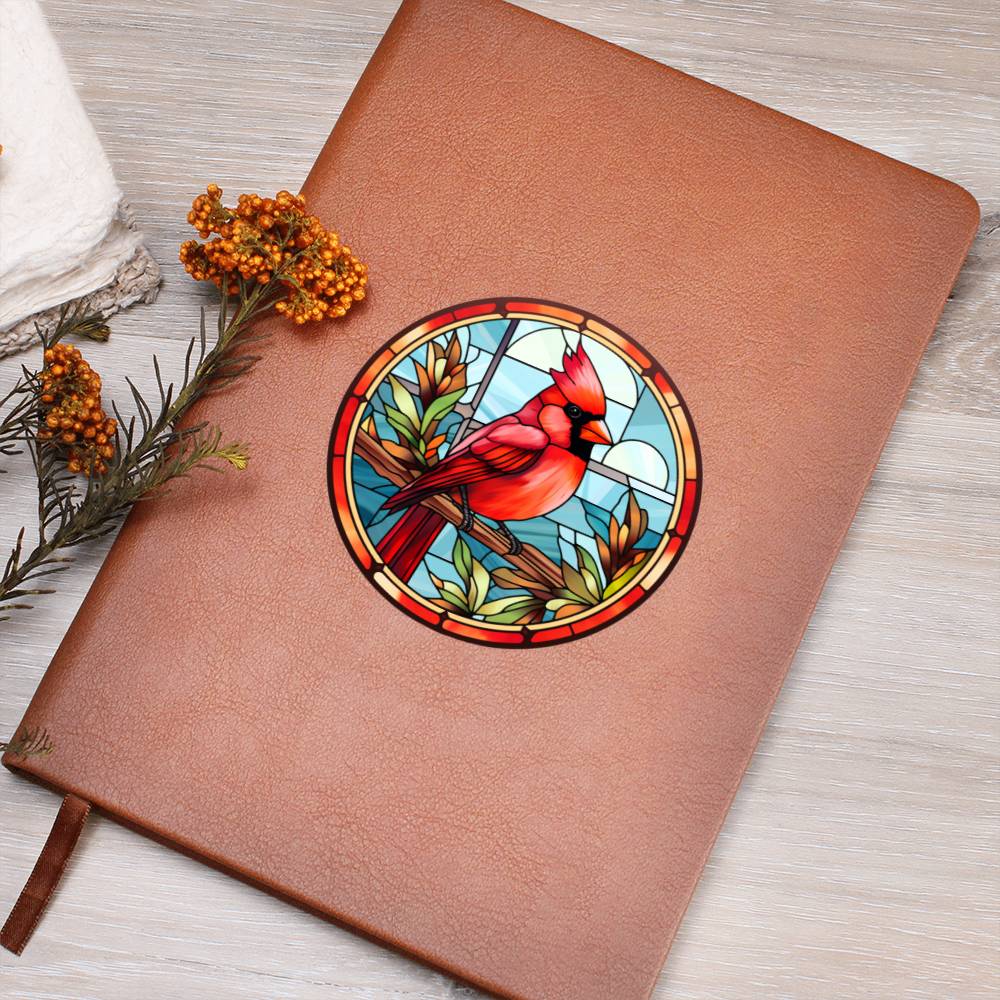 Christmas Red Cardinal Stained Glass Design 018 - Vegan Leather Journal