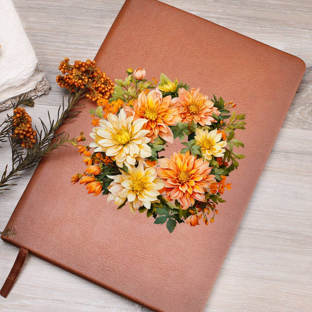 Floral Flower Wreath 146 - Vegan Leather Journal