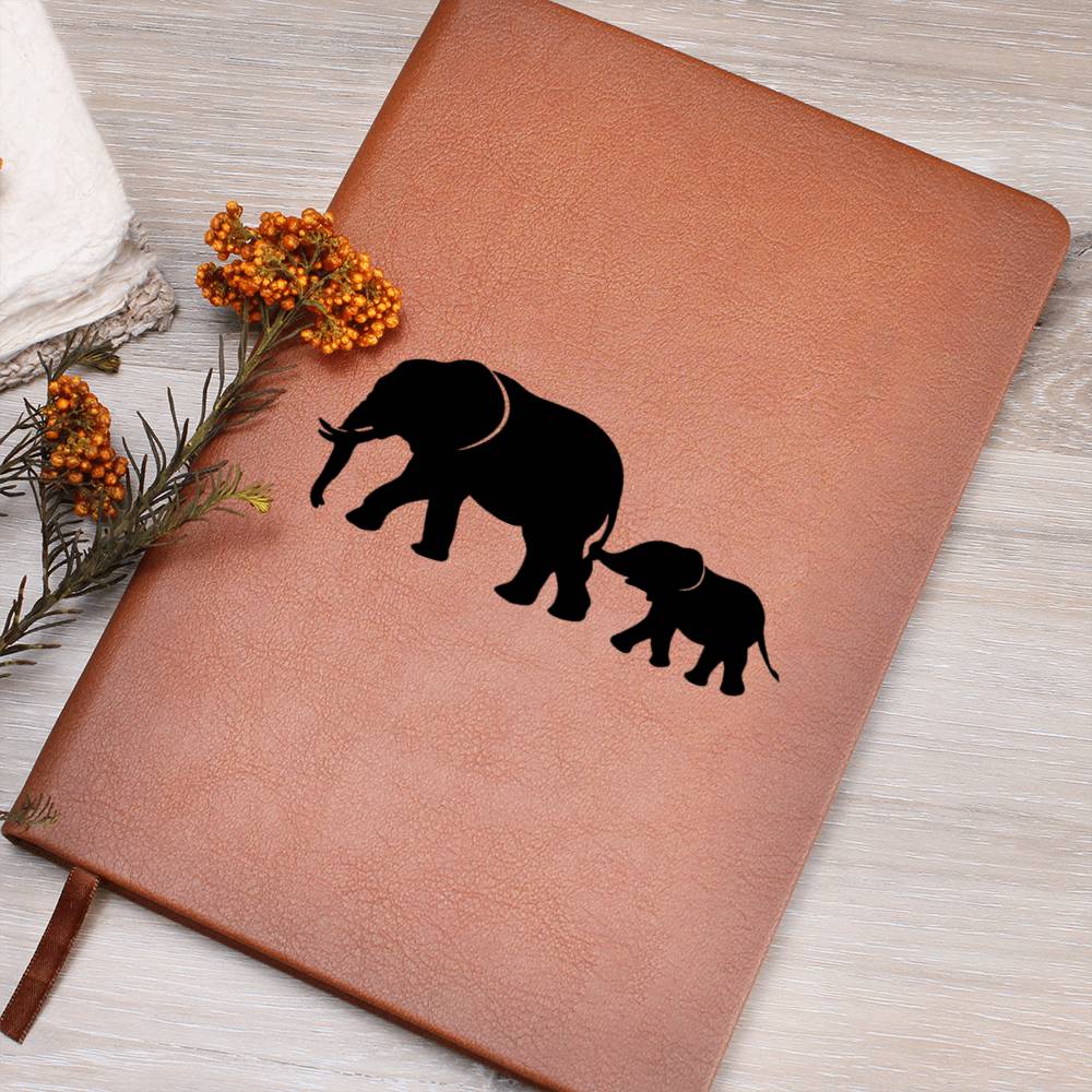 Mama Elephant With 1 Calf - Vegan Leather Journal