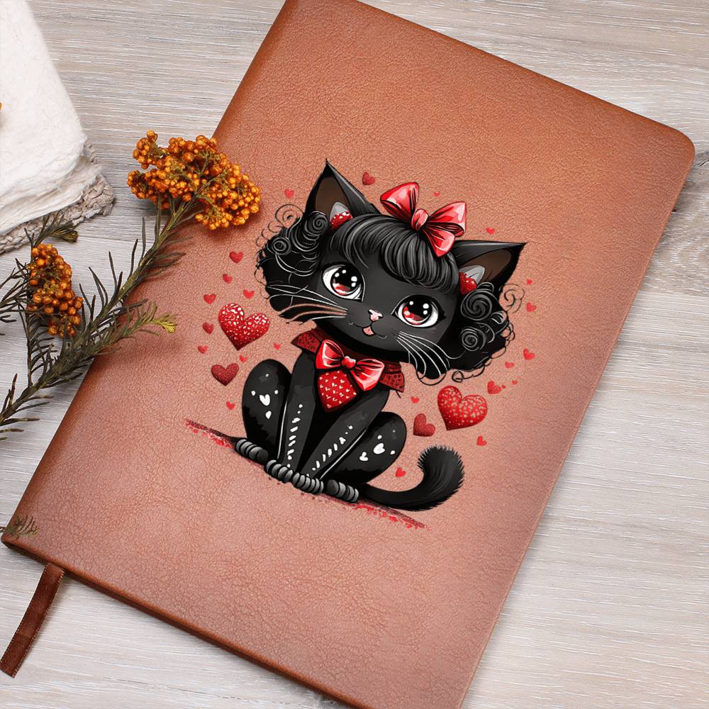 Valentine's Day Black Cat 050 - Vegan Leather Journal