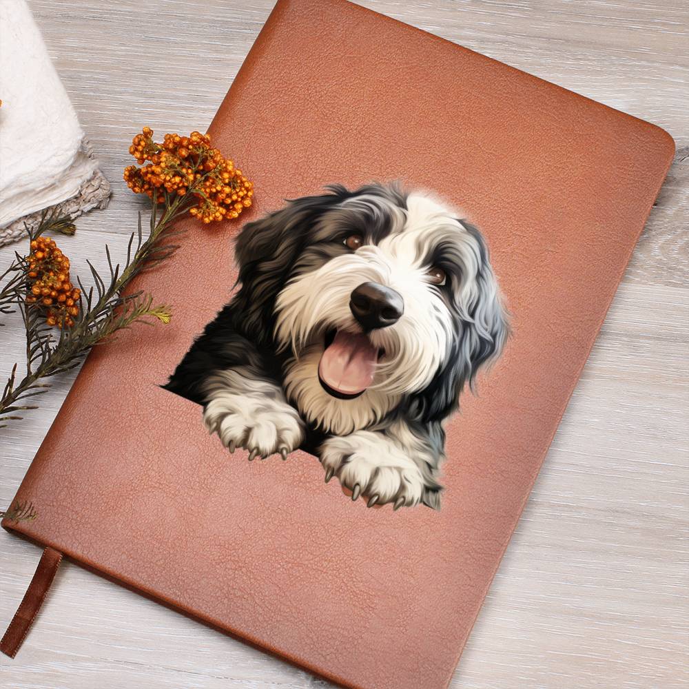 Old English Sheepdog Peeking - Vegan Leather Journal
