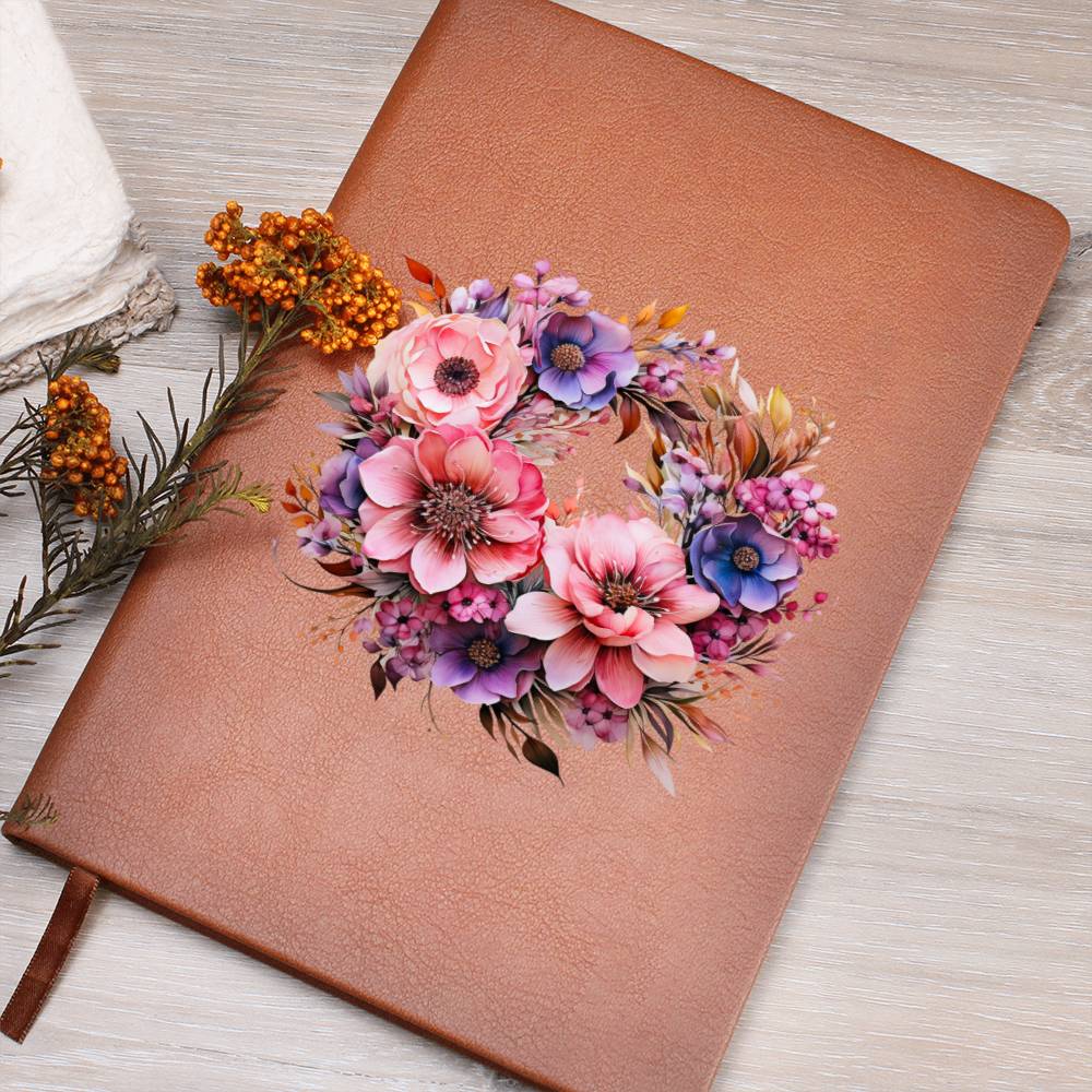 Floral Flower Wreath 077 - Vegan Leather Journal