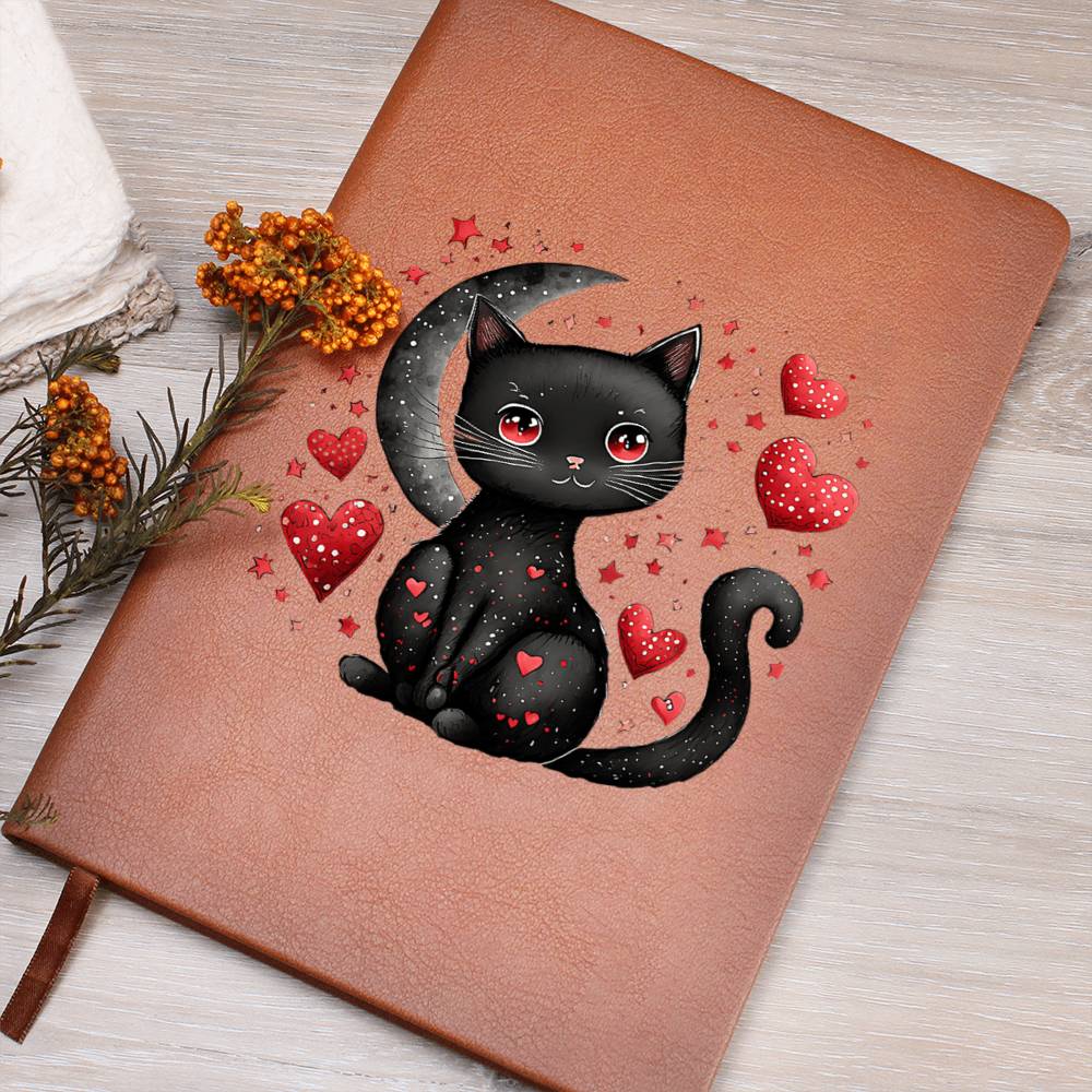 Valentine's Day Black Cat 037 - Vegan Leather Journal