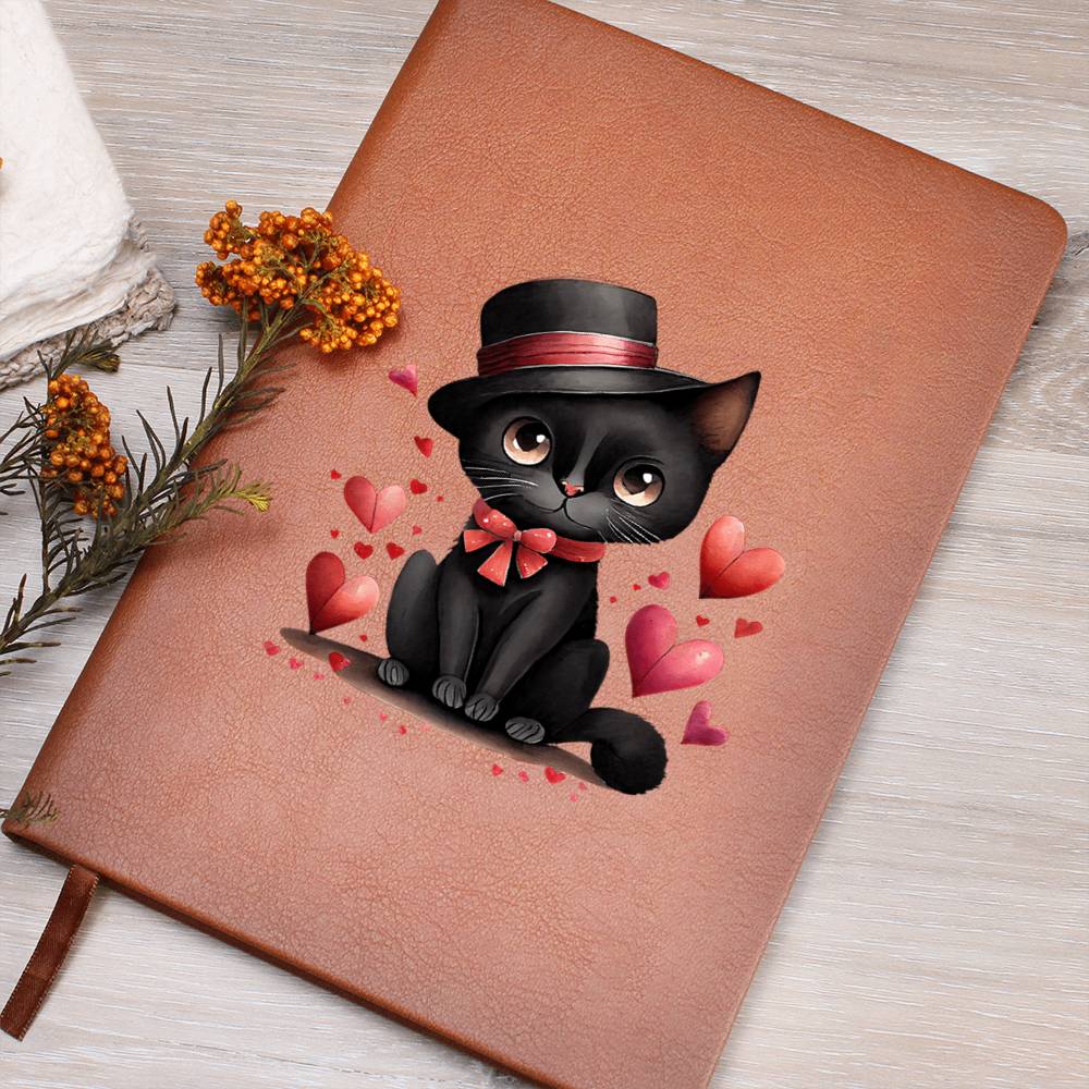 Valentine's Day Black Cat 026 - Vegan Leather Journal