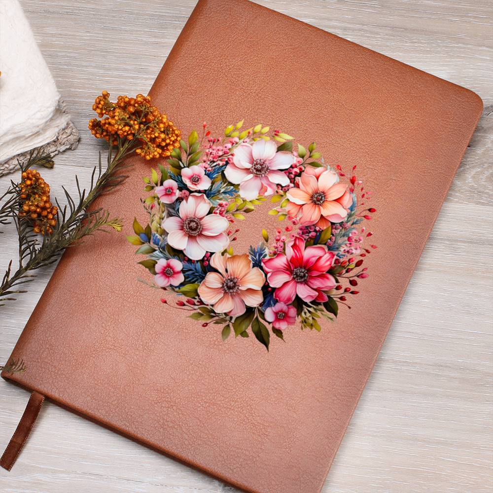 Floral Flower Wreath 080 - Vegan Leather Journal