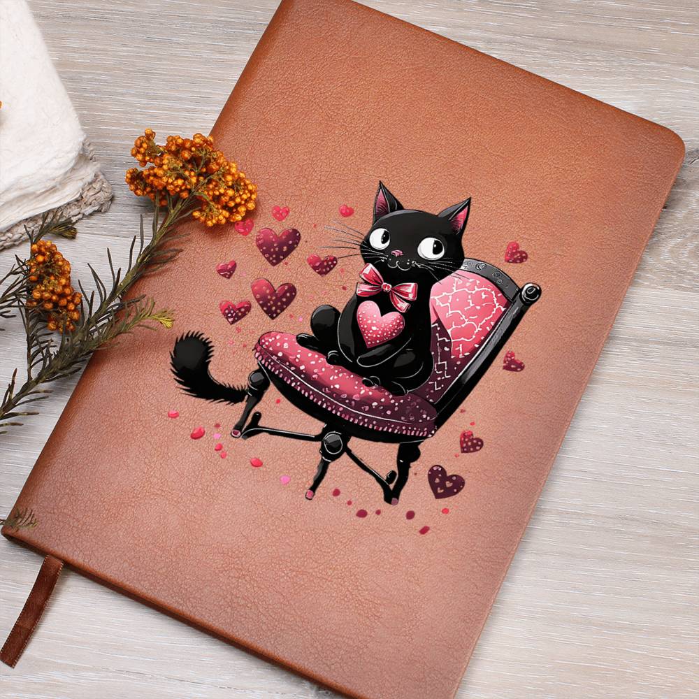 Valentine's Day Black Cat 078 - Vegan Leather Journal