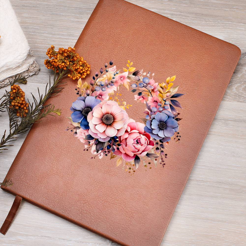 Floral Flower Wreath 069 - Vegan Leather Journal