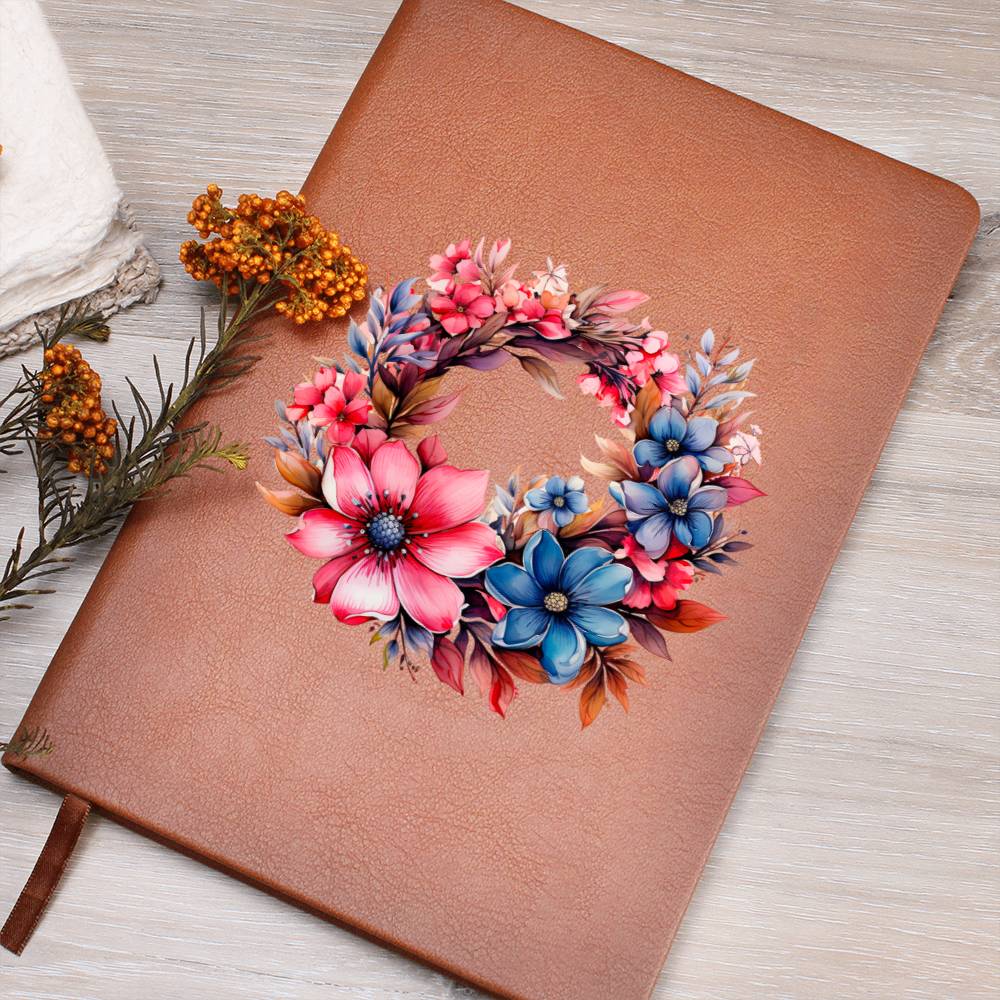 Floral Flower Wreath 024 - Vegan Leather Journal