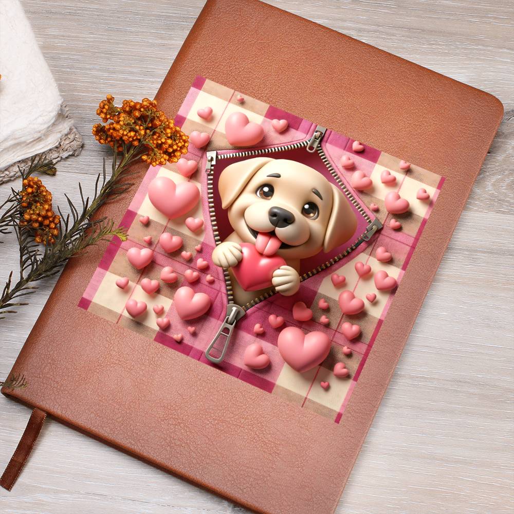 Valentine's Day Dog And Zipper 016 - Vegan Leather Journal