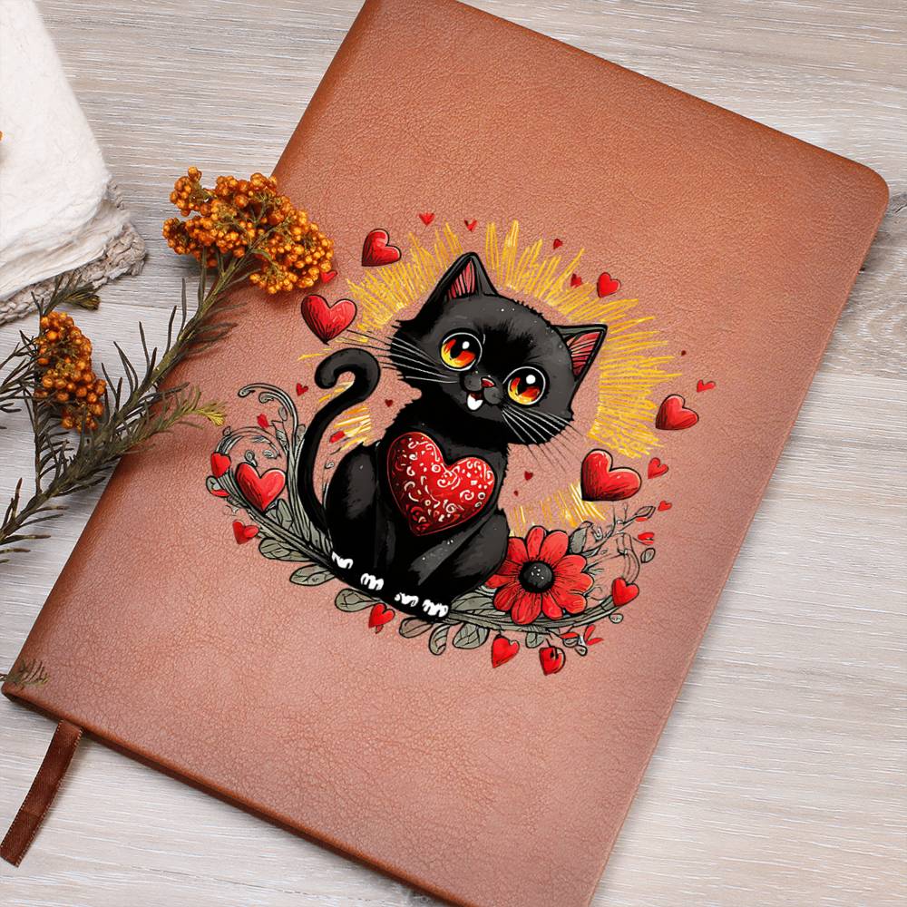 Valentine's Day Black Cat 064 - Vegan Leather Journal