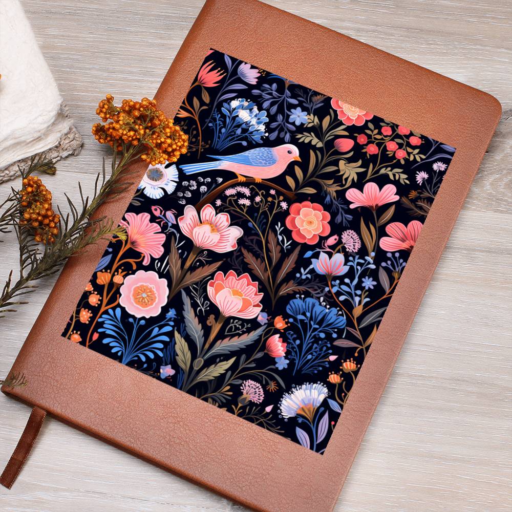 Birds And Floral Design 124 - Vegan Leather Journal