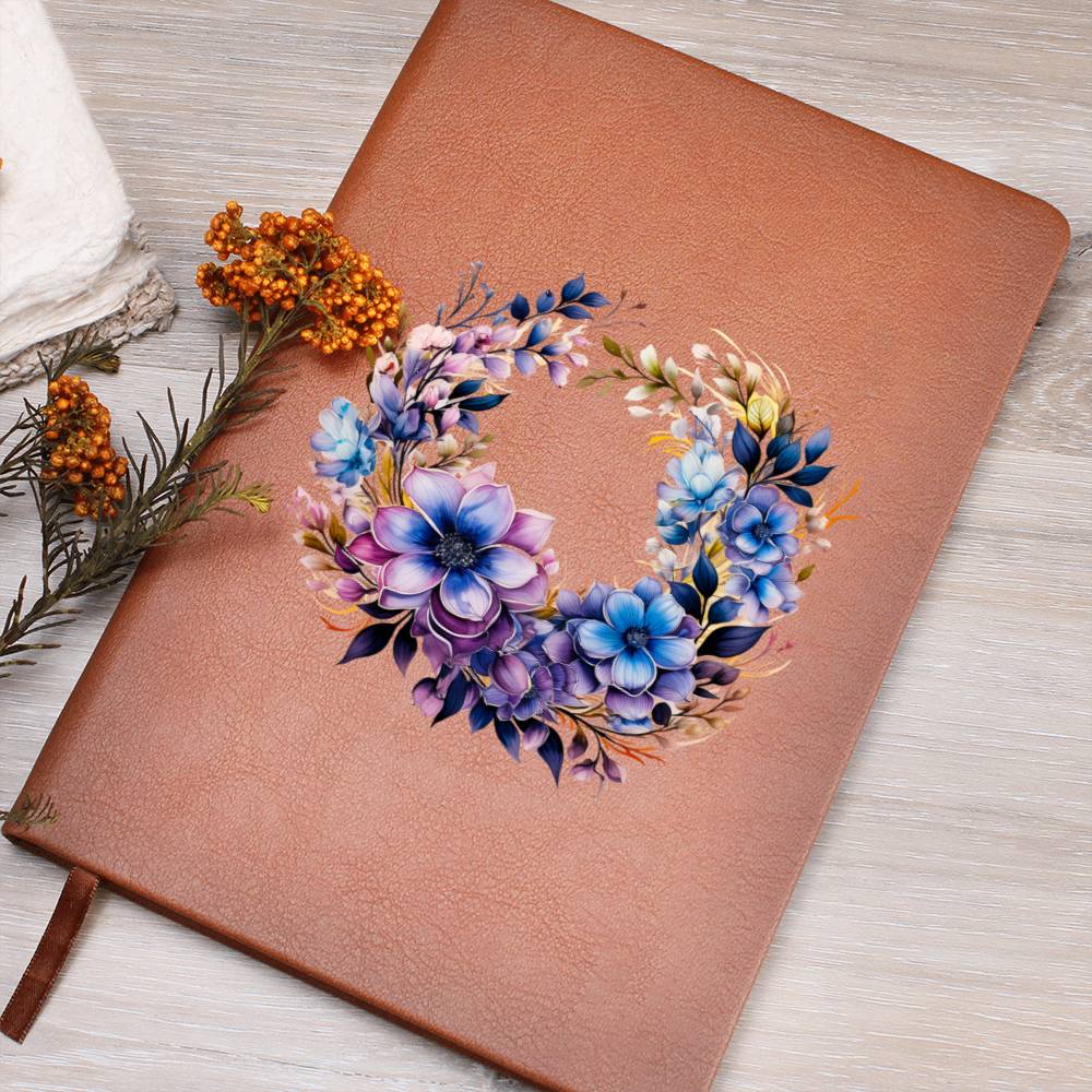 Floral Flower Wreath 087 - Vegan Leather Journal
