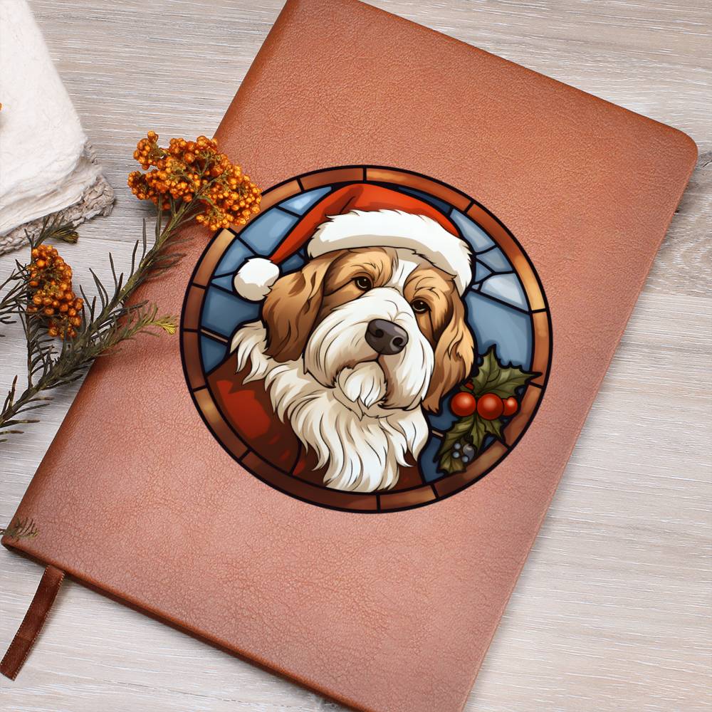 Dog Stained Glass Christmas Design 034 - Vegan Leather Journal