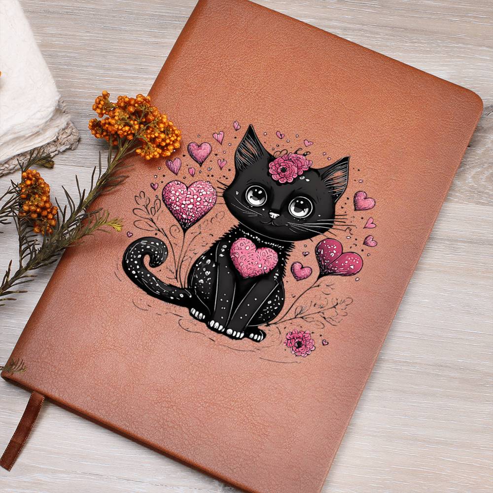 Valentine's Day Black Cat 054 - Vegan Leather Journal