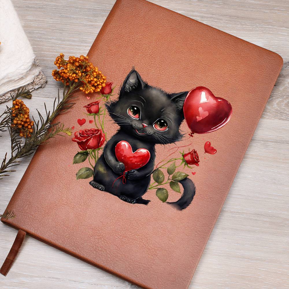 Valentine's Day Black Cat 051 - Vegan Leather Journal
