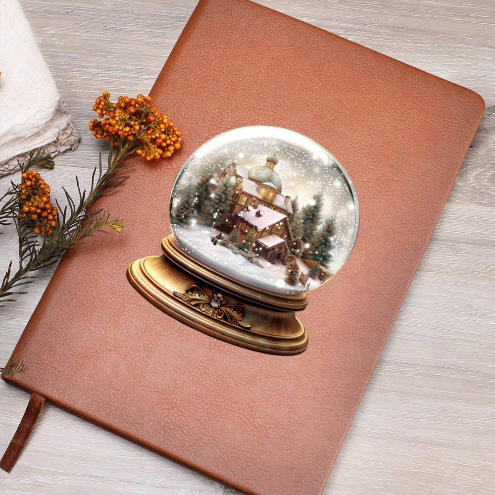 Watercolor Christmas Snow Globe 019 - Vegan Leather Journal