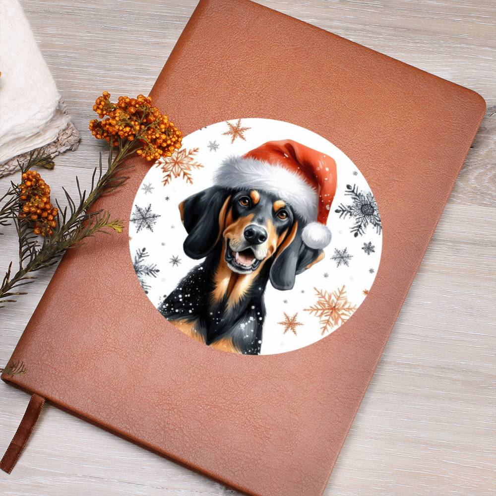 Christmas Dog - Black and Tan Coonhound - Vegan Leather Journal