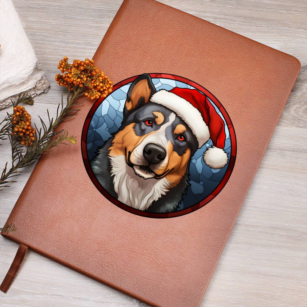 Dog Stained Glass Christmas Design 007 - Vegan Leather Journal
