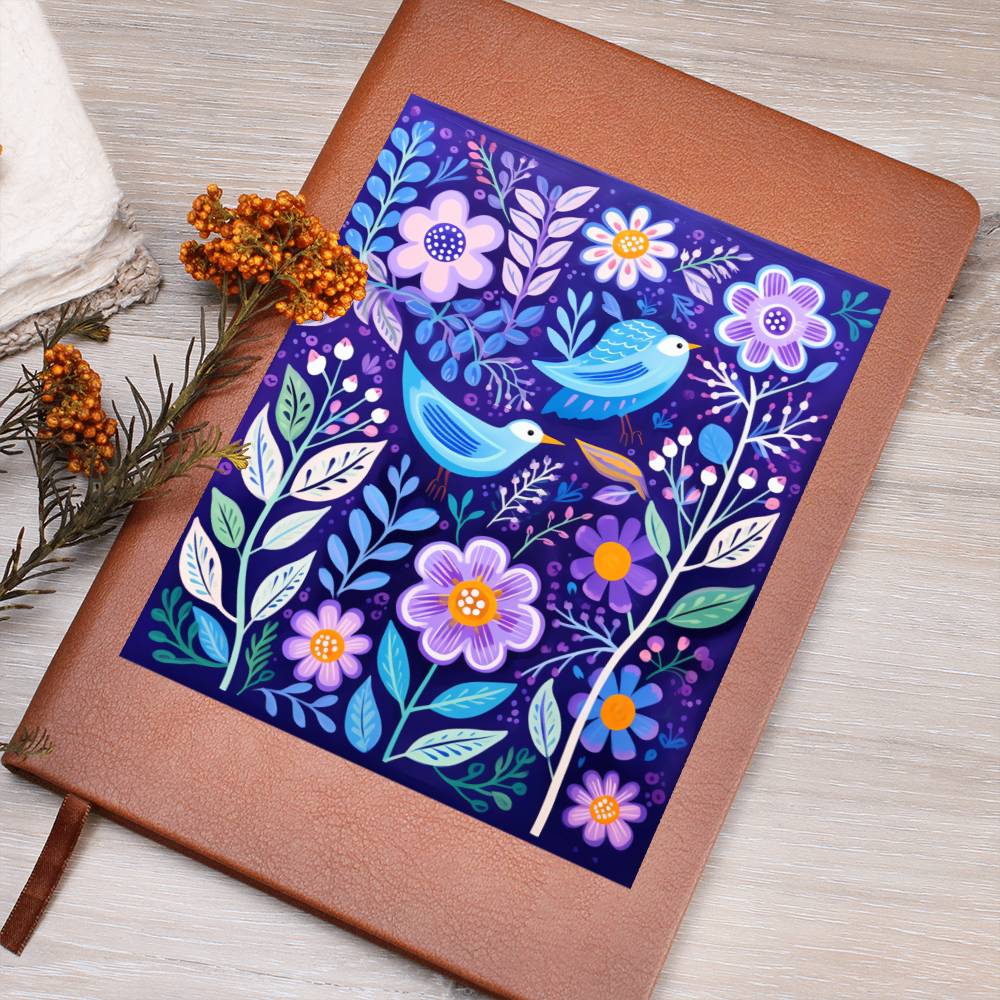 Birds And Floral Design 120 - Vegan Leather Journal