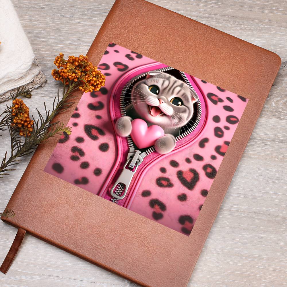Valentine's Day Cat And Zipper 004 - Vegan Leather Journal