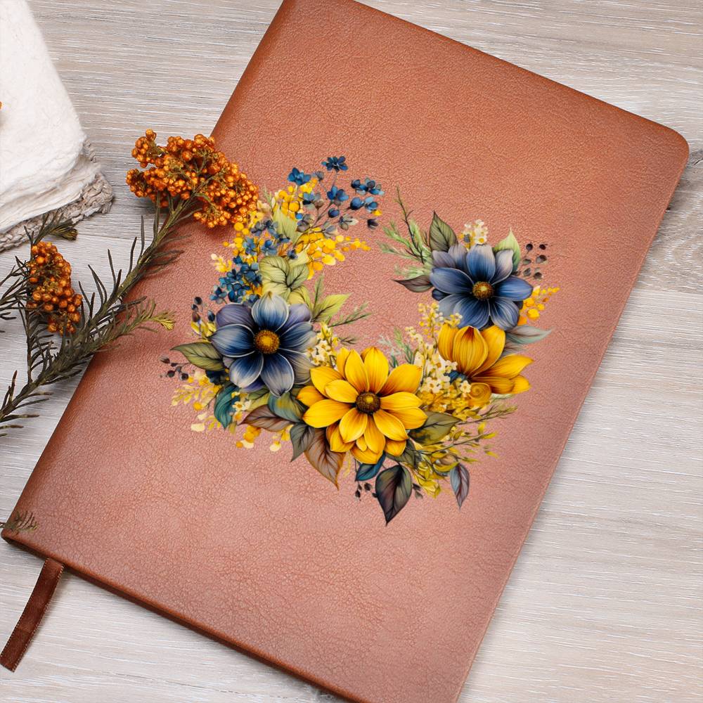 Floral Flower Wreath 008 - Vegan Leather Journal