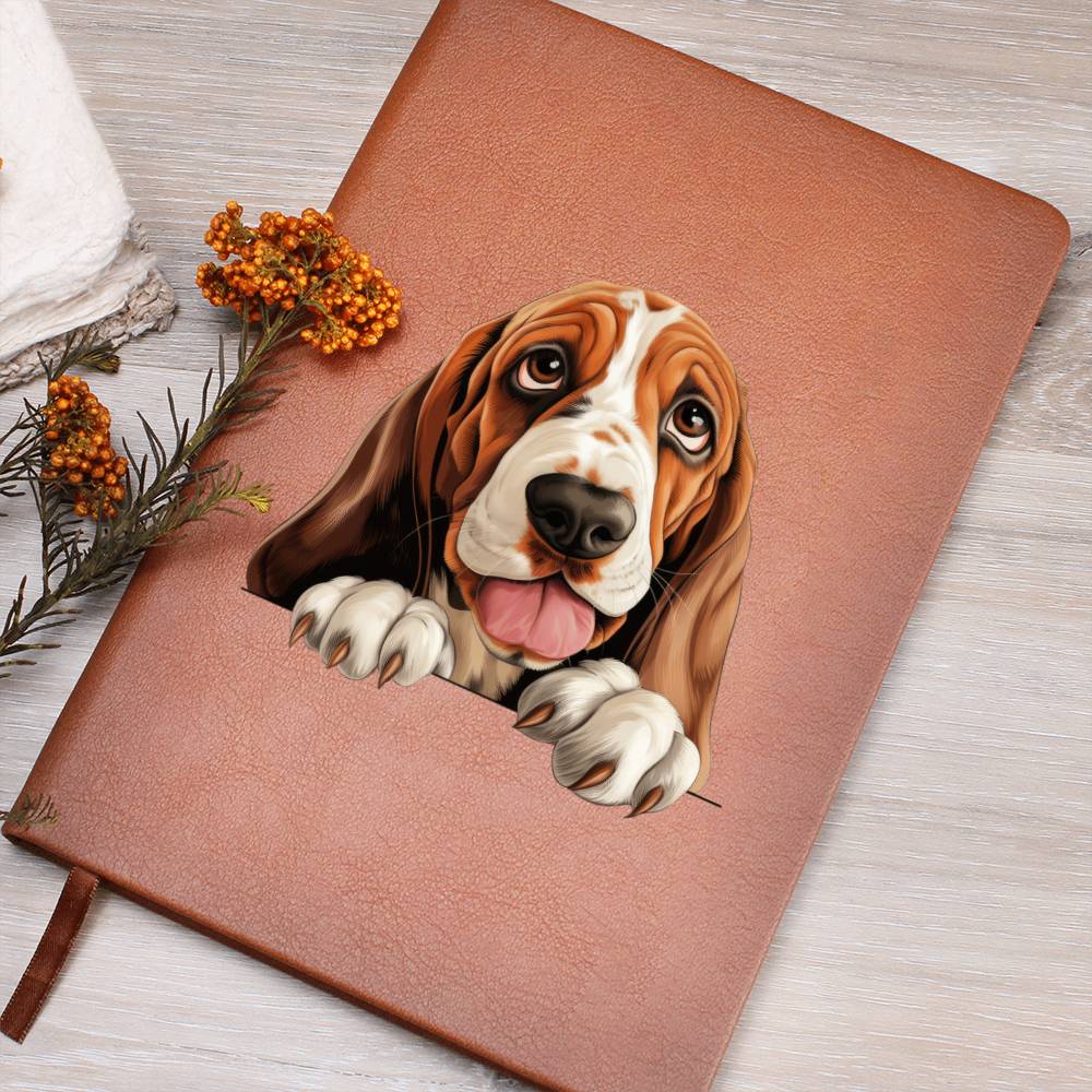 Basset Hound Peeking - Vegan Leather Journal