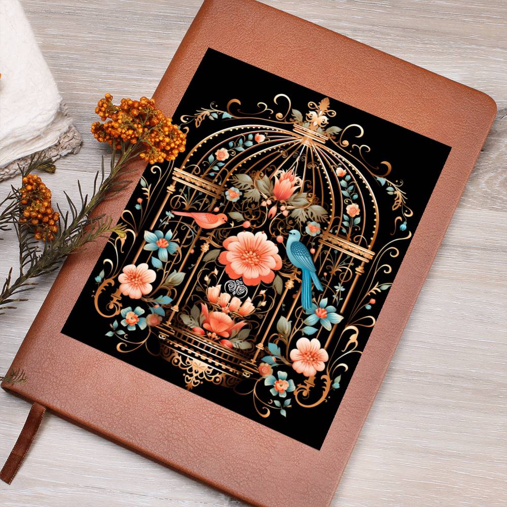 Birds And Floral Design 121 - Vegan Leather Journal