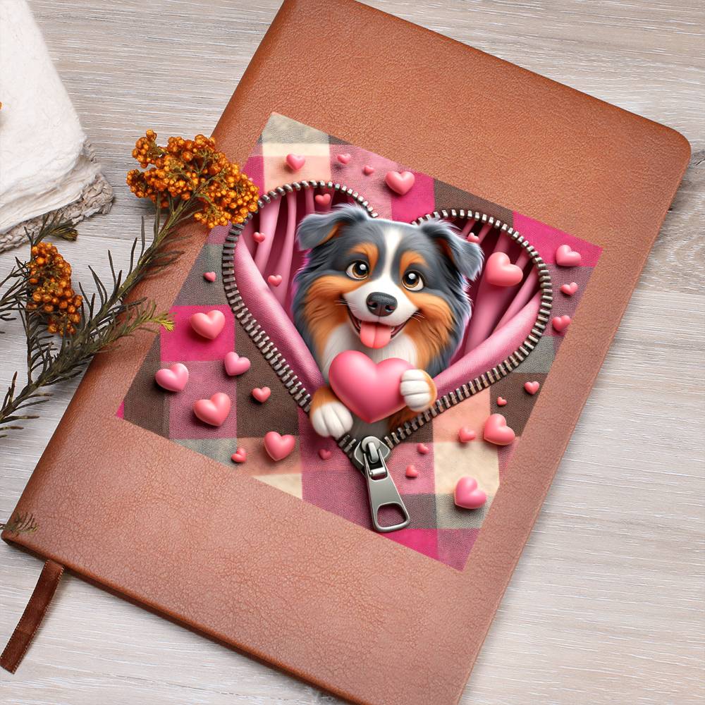 Valentine's Day Dog And Zipper 024 - Vegan Leather Journal