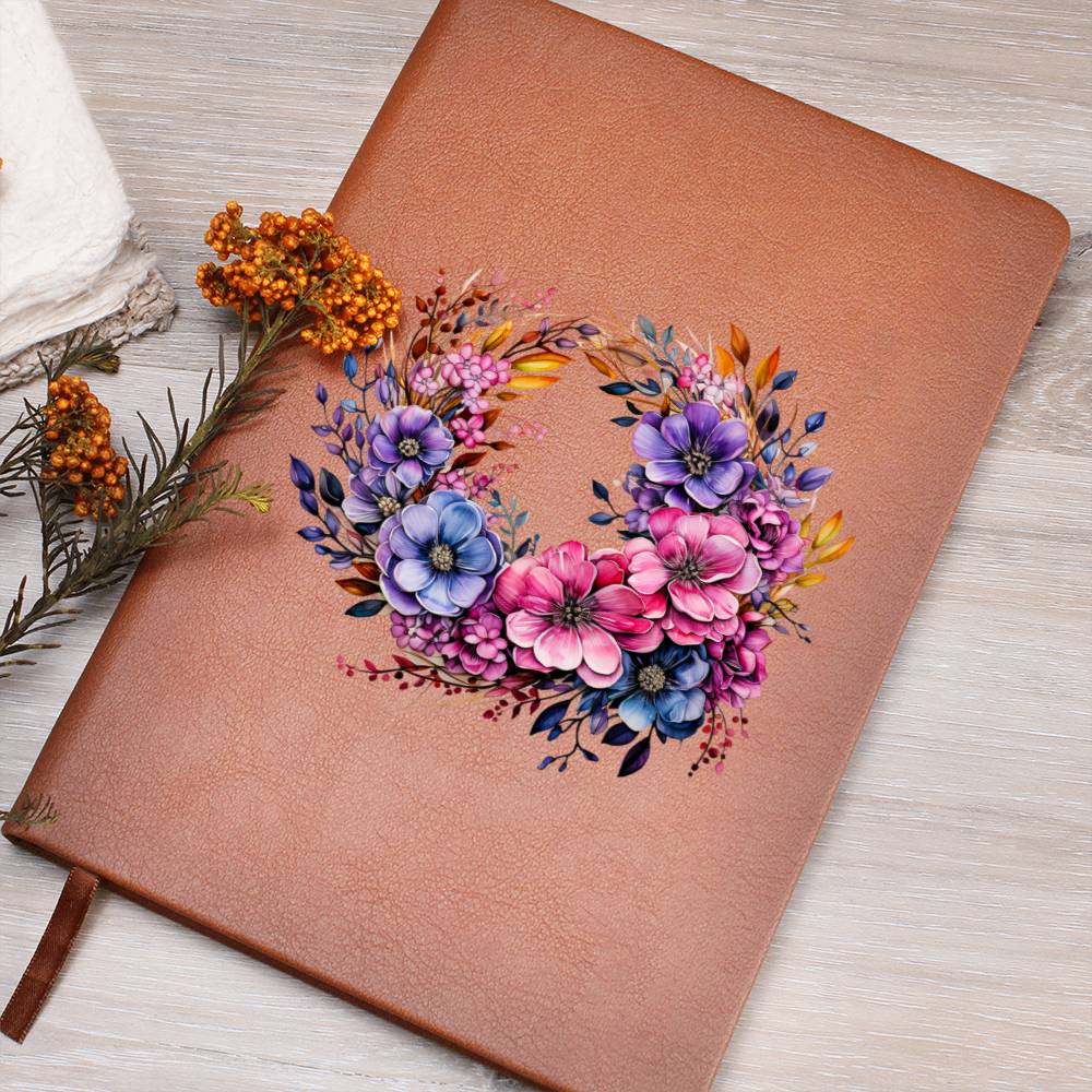 Floral Flower Wreath 139 - Vegan Leather Journal
