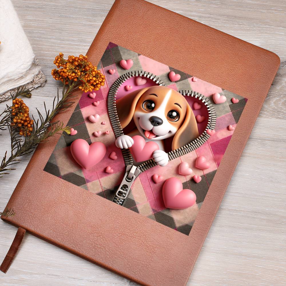 Valentine's Day Dog And Zipper 010 - Vegan Leather Journal