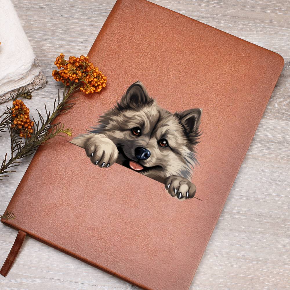 Keeshond Peeking - Vegan Leather Journal