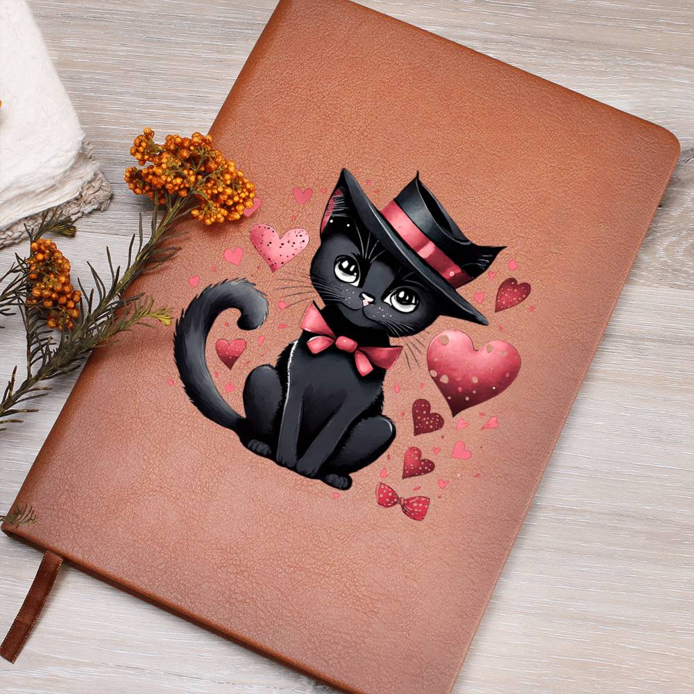 Valentine's Day Black Cat 034 - Vegan Leather Journal