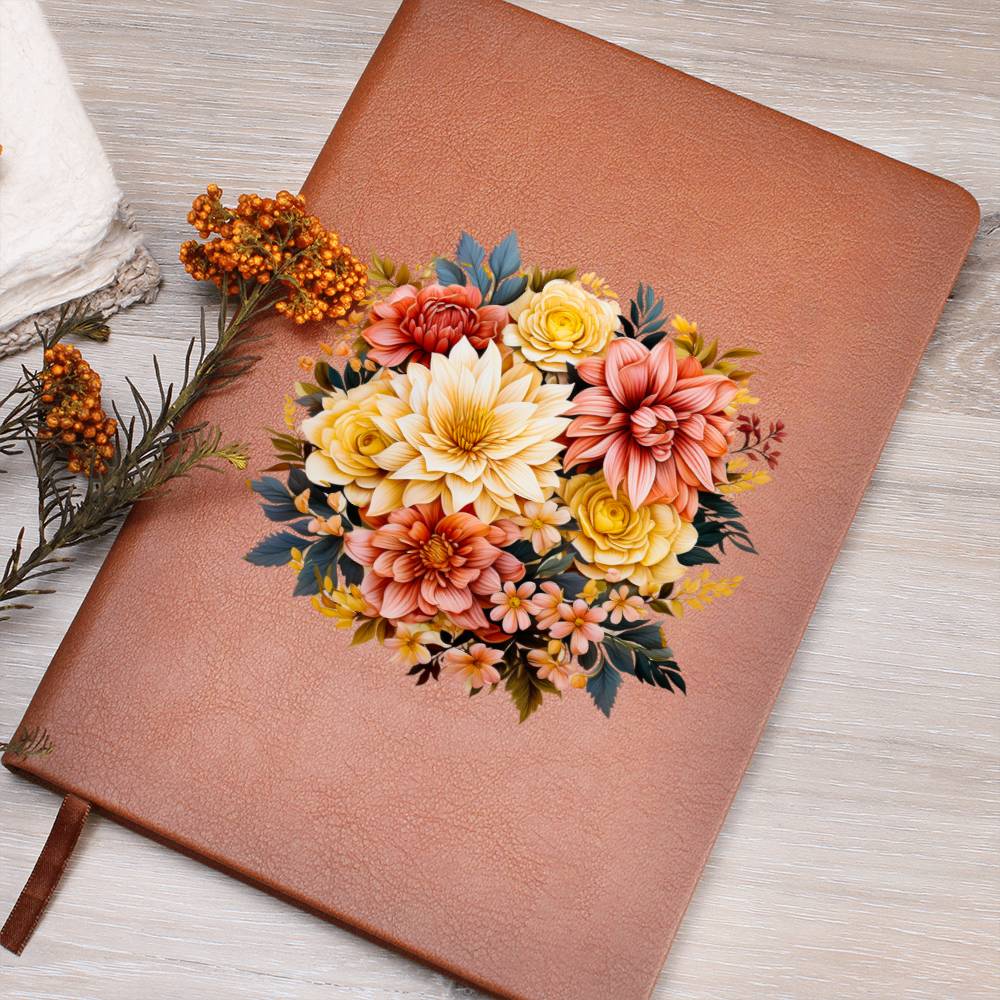 Floral Flower Wreath 038 - Vegan Leather Journal