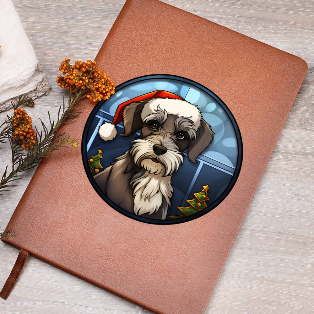 Dog Stained Glass Christmas Design 026 - Vegan Leather Journal