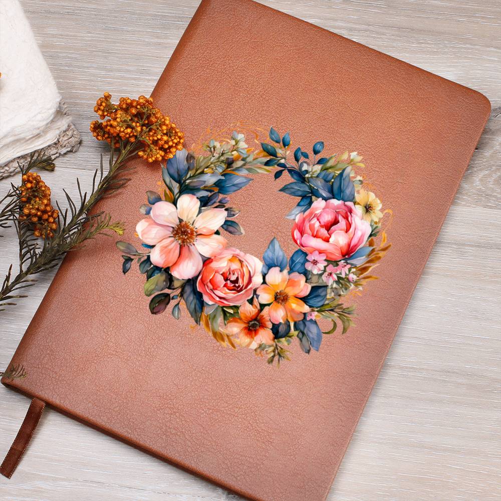 Floral Flower Wreath 055 - Vegan Leather Journal